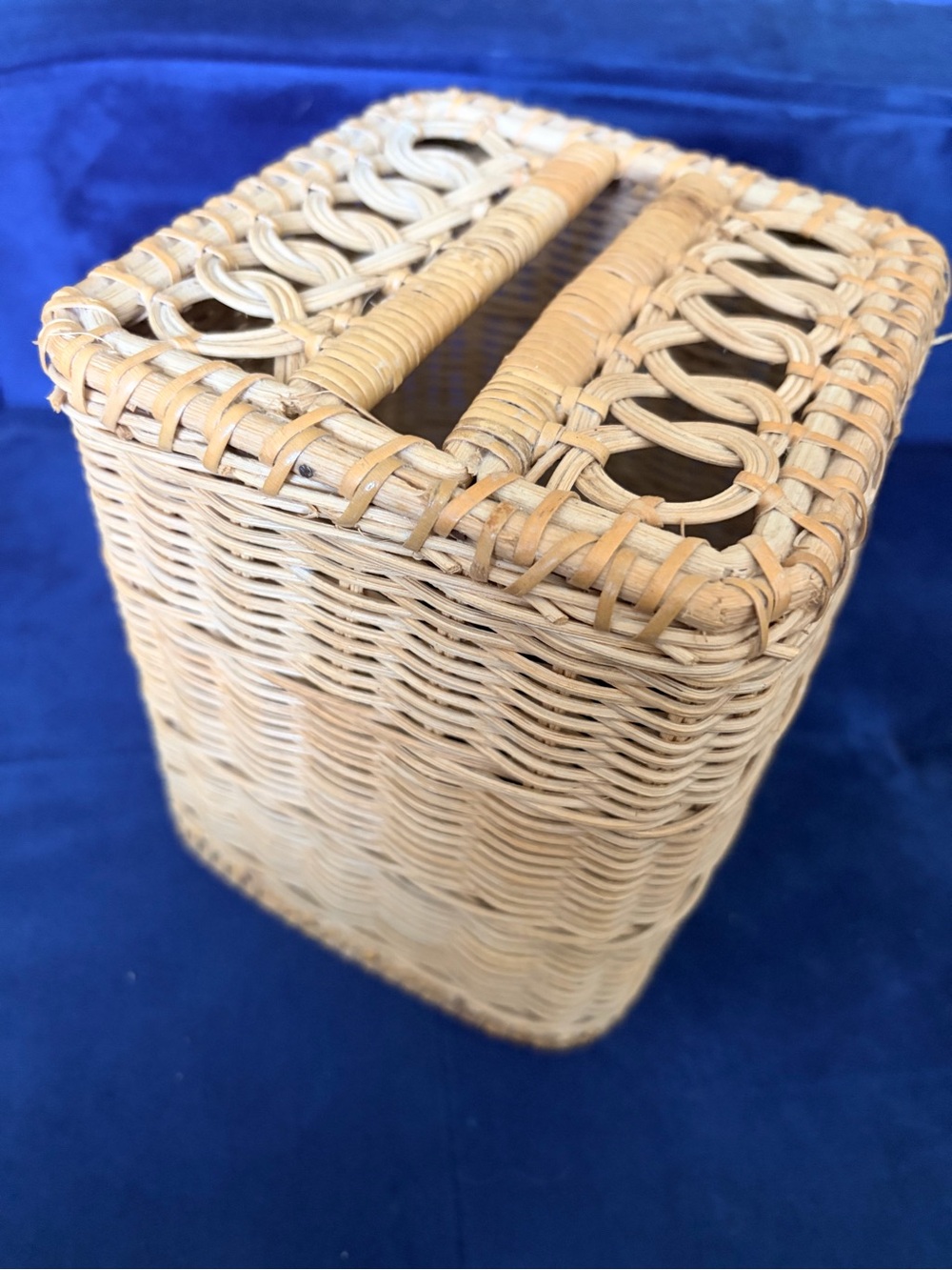 Vintage Rattan Tissue Box Cover Natural Boho Coastal Decor